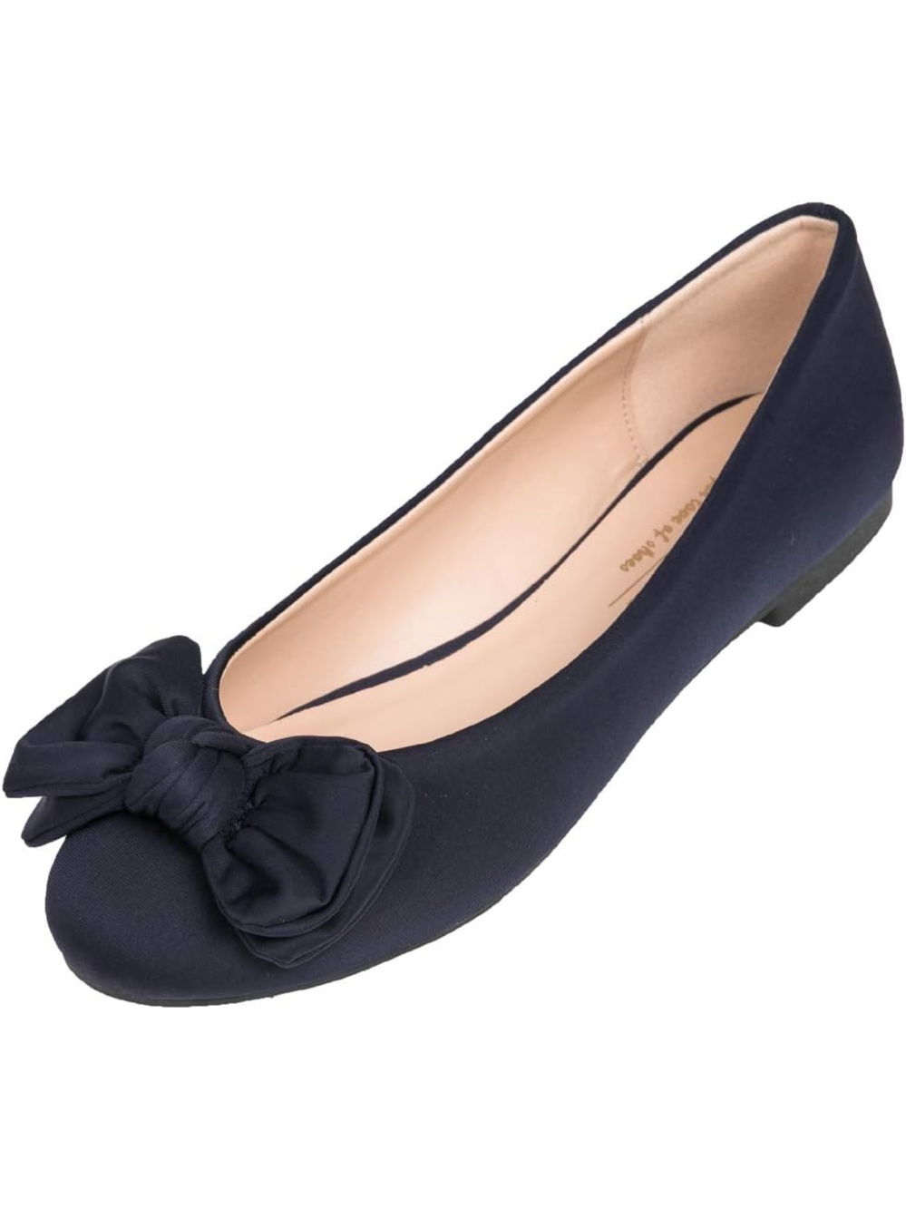 Women's Navy Twist Bow Round Toe Cute Grosgrain Bow Trim Classic Ballet Flat
